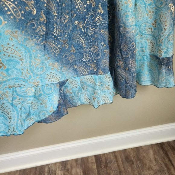 Art Silk Bohemian Blue and Red Sundress Tie Drewstring Waist Shirring Back - Picture 3 of 9